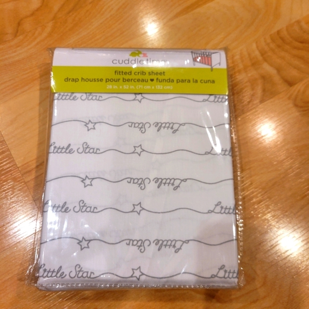 Cuddle Me 100% Cotton White Fitted Crib Sheet Gray Text Fitted Crib Sheet